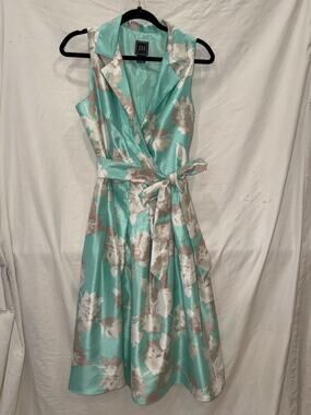 JH Aqua Floral Fit & Flare Midi Dress Belted Size 8